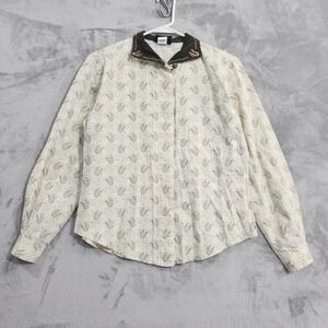 Vintage Rough Rider Shirt Womens S Cream Horseshoe Print Embroidered Western